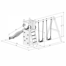 Carregar imatge al visor de la galeria, Parc infantil Funny 3 amb gronxador doble, tobogan i rocòdrom