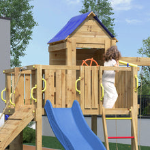 Cargar imagen en el visor de la galería, Parque infantil de madera con casita y tobogán