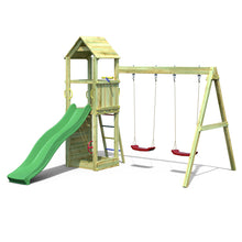 Load image into Gallery viewer, parque infantil con columpio doble y tobogán verde
