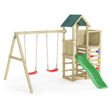 Load image into Gallery viewer, Parque infantil con rocódromo y tobogán verde