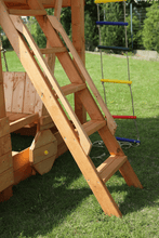 Load image into Gallery viewer, Joy slide for garden in Teak colour with tower and sandpit