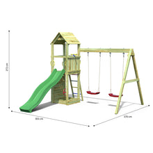 Load image into Gallery viewer, parque infantil con columpio doble y tobogán