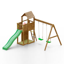 Carregar imatge al visor de la galeria, Parc infantil de fusta amb tobogan verd
