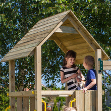 Carregar imatge al visor de la galeria, casita de madera con columpios para jardín
