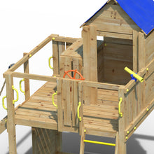Cargar imagen en el visor de la galería, Casita de madera con terraza y tobogán