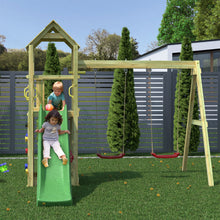 Load image into Gallery viewer, parque infantil con columpio doble y tobogán