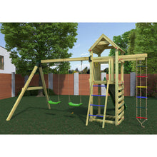 Load image into Gallery viewer, parque infantil para jardín con columpios y tobogán