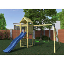 Load image into Gallery viewer, parque infantil para jardín con casita de madera columpio y tobogán