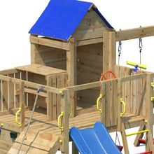 Cargar imagen en el visor de la galería, casita de madera con mesa picnic y tobogán