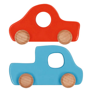 Goki toy roads with 2 wooden cars