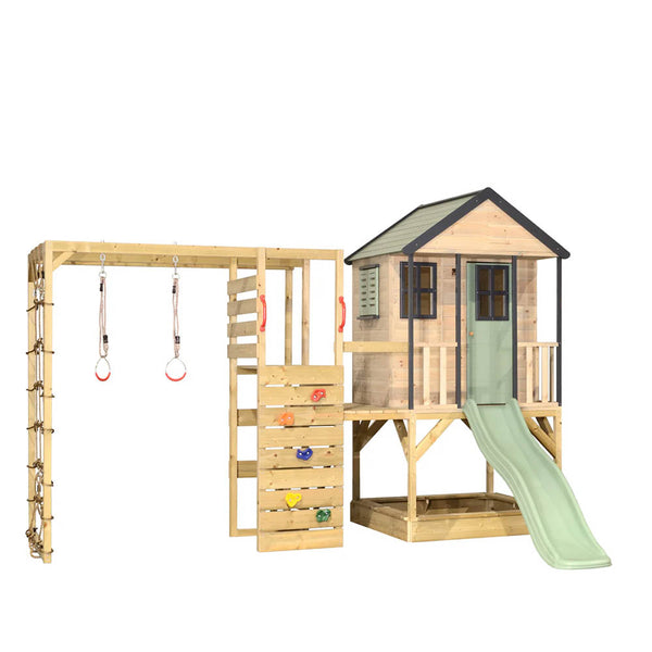 Parc Infantil de Fusta Adventure Cottage amb Plataforma, Tobogan i Gimnàs