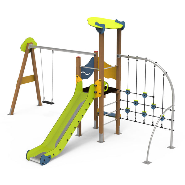 Lima 4 Playground with swing, slide and climbing net for public use