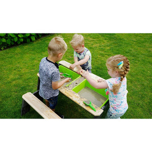 Sand and water table with picnic and two Aksent benches