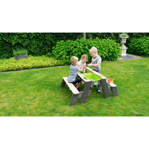 Sand and water table with picnic and two Aksent benches