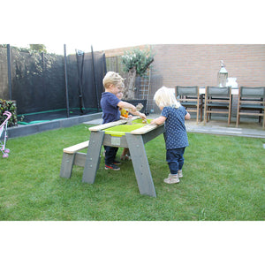 Sand and water table with Picnic and Aksent Bench