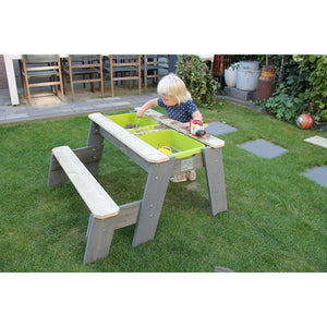 Sand and water table with Picnic and Aksent Bench