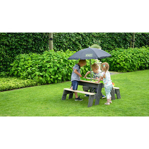 Mesa de arena y agua con Picnic, Parasol, Herramientas y dos Bancos