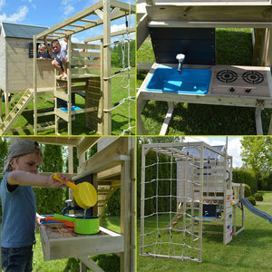 Parc infantil per a jardí My Lodge amb gronxador, tobogan, gimnàs i cuina