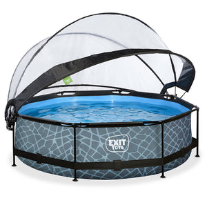 EXIT Stone Pool 305x76 with Filter Pump and Dome - Gray