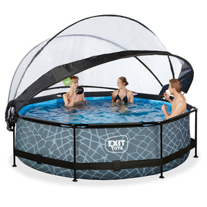 EXIT Stone Pool 305x76 with Filter Pump and Dome - Gray