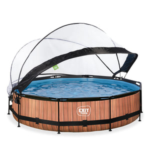 EXIT Wood swimming pool 366x76 with filter pump and dome - Brown