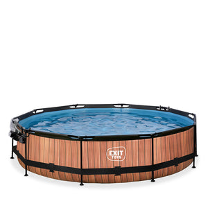 EXIT Wood swimming pool 366x76 with filter pump and dome - Brown