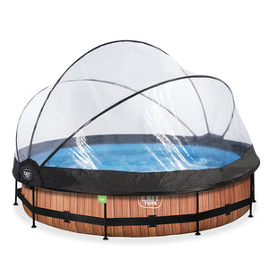 EXIT Wood swimming pool 366x76 with filter pump and dome - Brown