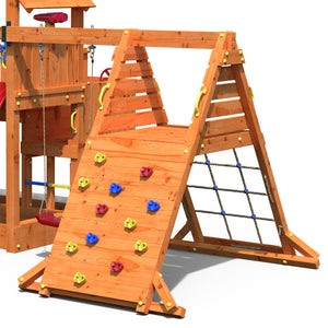 Big Leader Spider Teak color playground with climbing wall
