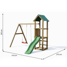 Load image into Gallery viewer, Lucas playset with tower, slide and two swings
