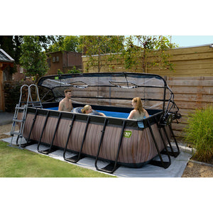 Exit Wood swimming pool 400x200x100 with sand filter, ladder and dome - brown