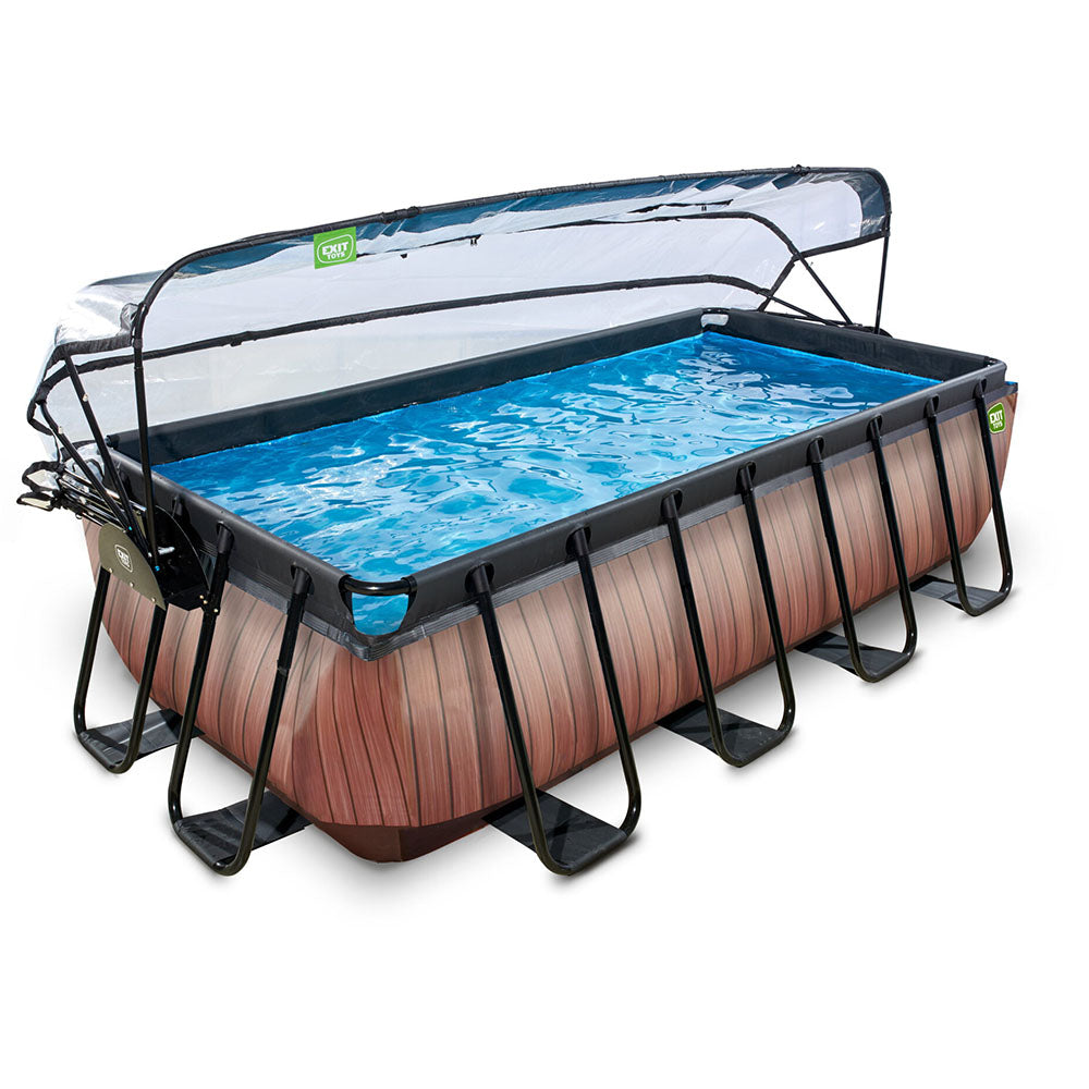 Exit Wood swimming pool 400x200x100 with sand filter, ladder and dome - brown