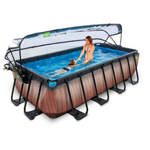 Load image into Gallery viewer, Exit Wood swimming pool 400x200x100 with sand filter, ladder and dome - brown
