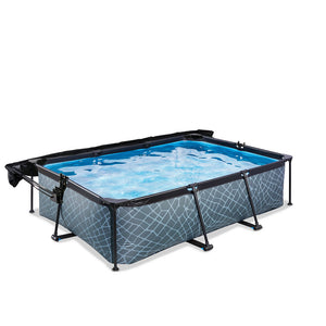 EXIT Stone pool 220x150x65 with filter pump and awning - gray