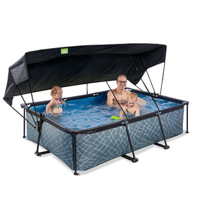 EXIT Stone pool 220x150x65 with filter pump and awning - gray