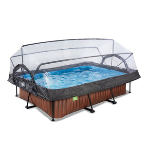 EXIT Wood pool 220x150x65 with filter pump and cover - brown