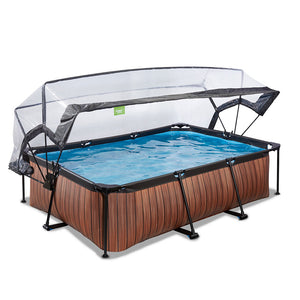 EXIT Wood pool 220x150x65 with filter pump and cover - brown