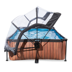 EXIT Wood pool 220x150x65 with filter pump and cover - brown