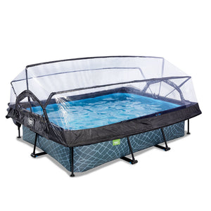 EXIT Stone pool 220x150x65 with filter pump and cover - gray