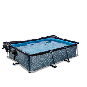 EXIT Stone pool 220x150x65 with filter pump and cover - gray