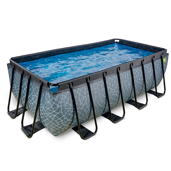 Piscina EXIT Stone 400x200x122 con filtro de arena y escalera - gris