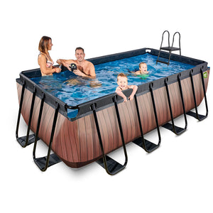 EXIT Wood Pool 400x200x122 with sand filter and ladder - brown