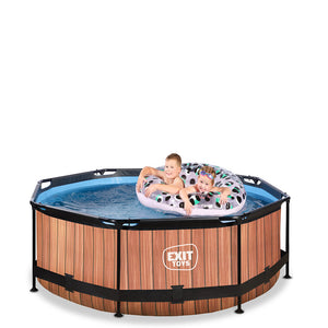 Exit Wood Pool 244x76 with Filter Pump - Brown