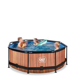 Exit Wood Pool 244x76 with Filter Pump - Brown