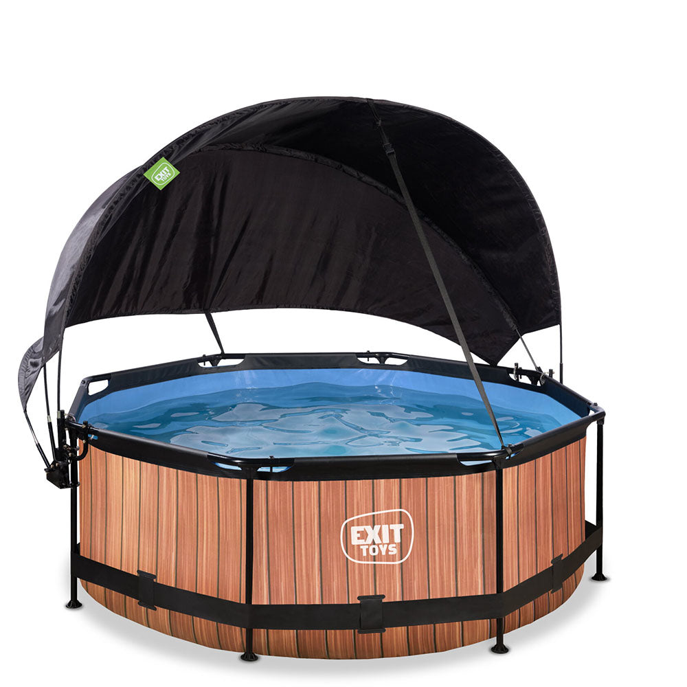 EXIT Wood 244x76 pool with filter pump and awning - brown 