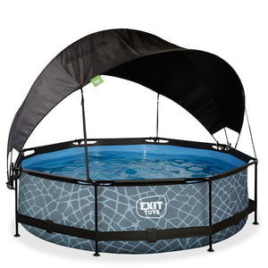 EXIT Stone pool 300x76 with filter pump and awning - gray 