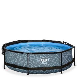 EXIT Stone pool 300x76 with filter pump and awning - gray 