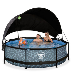 EXIT Stone pool 300x76 with filter pump and awning - gray 