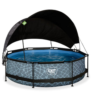 EXIT Stone pool 300x76 with filter pump and awning - gray 