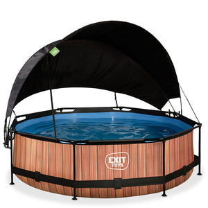 EXIT Wood 300x76 pool with filter pump and awning - brown 