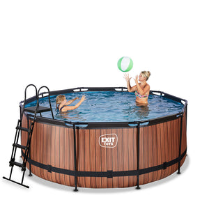 EXIT Wood pool 360x122 with filter and ladder - brown